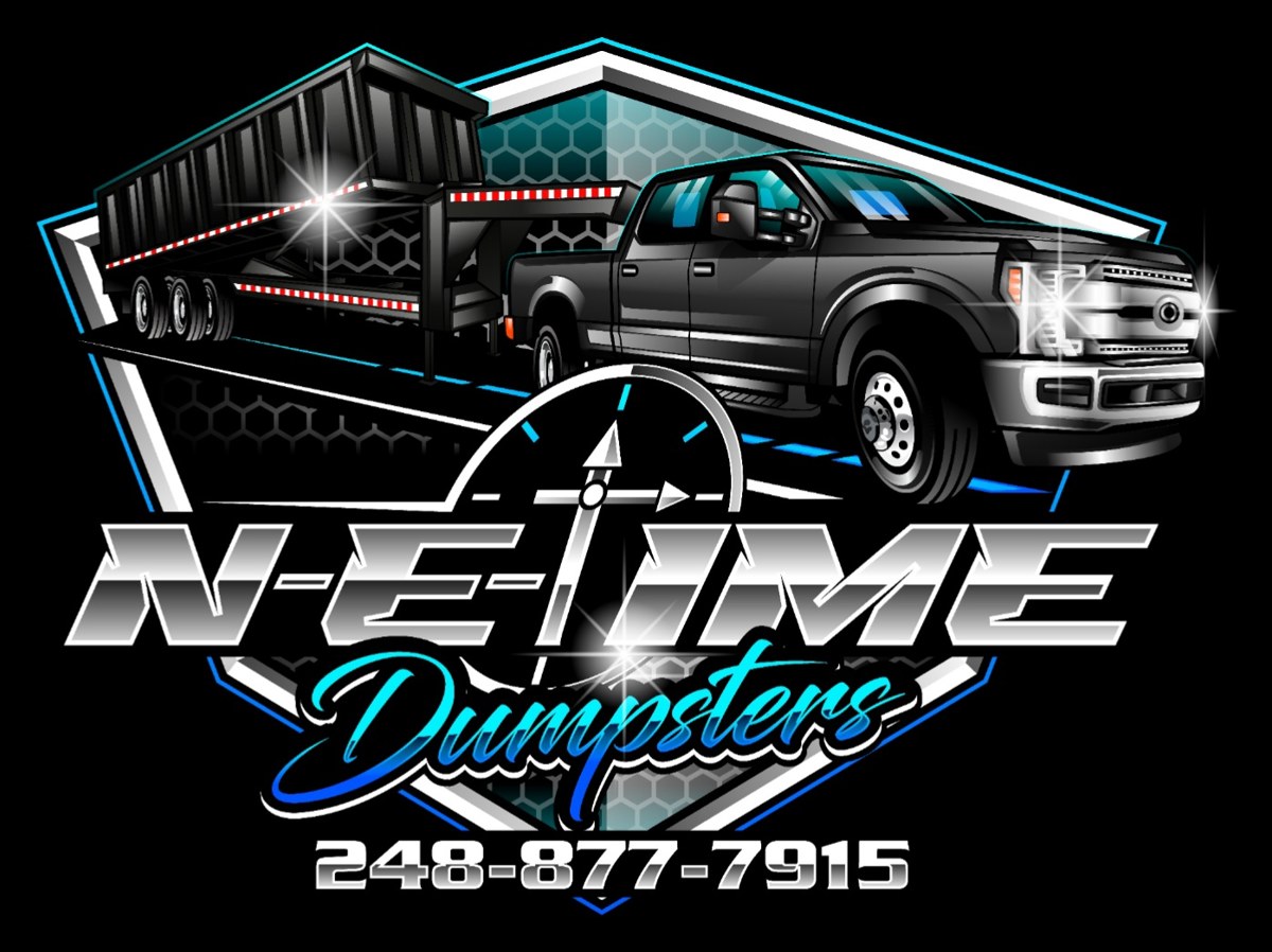 N-E Time Dumpsters truck and gooseneck dump trailer